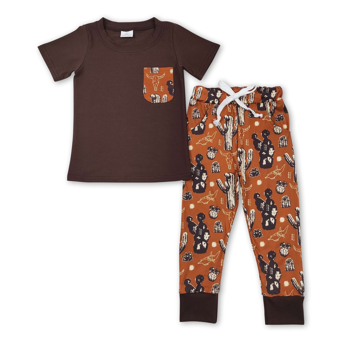 Brown cactus pocket top pants baby boy clothing