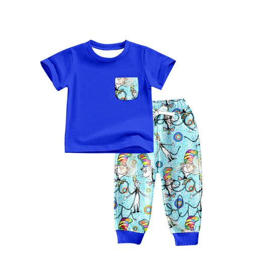 Blue pocket cat pants kids boy clothes