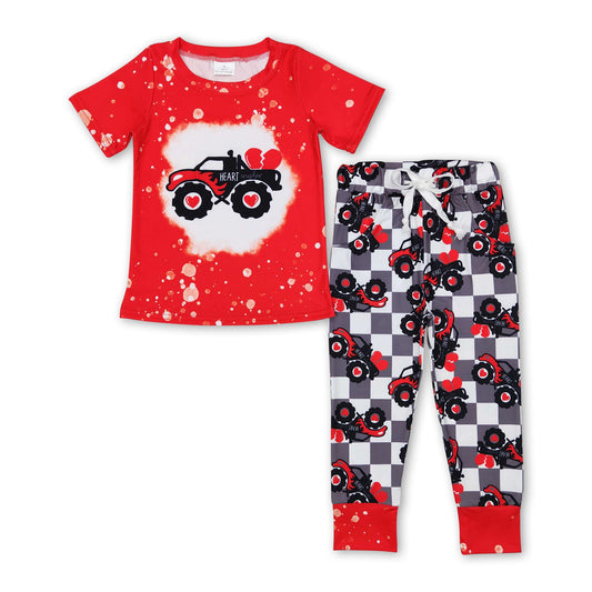 Heart truck short sleeves kids boy valentine's outfits