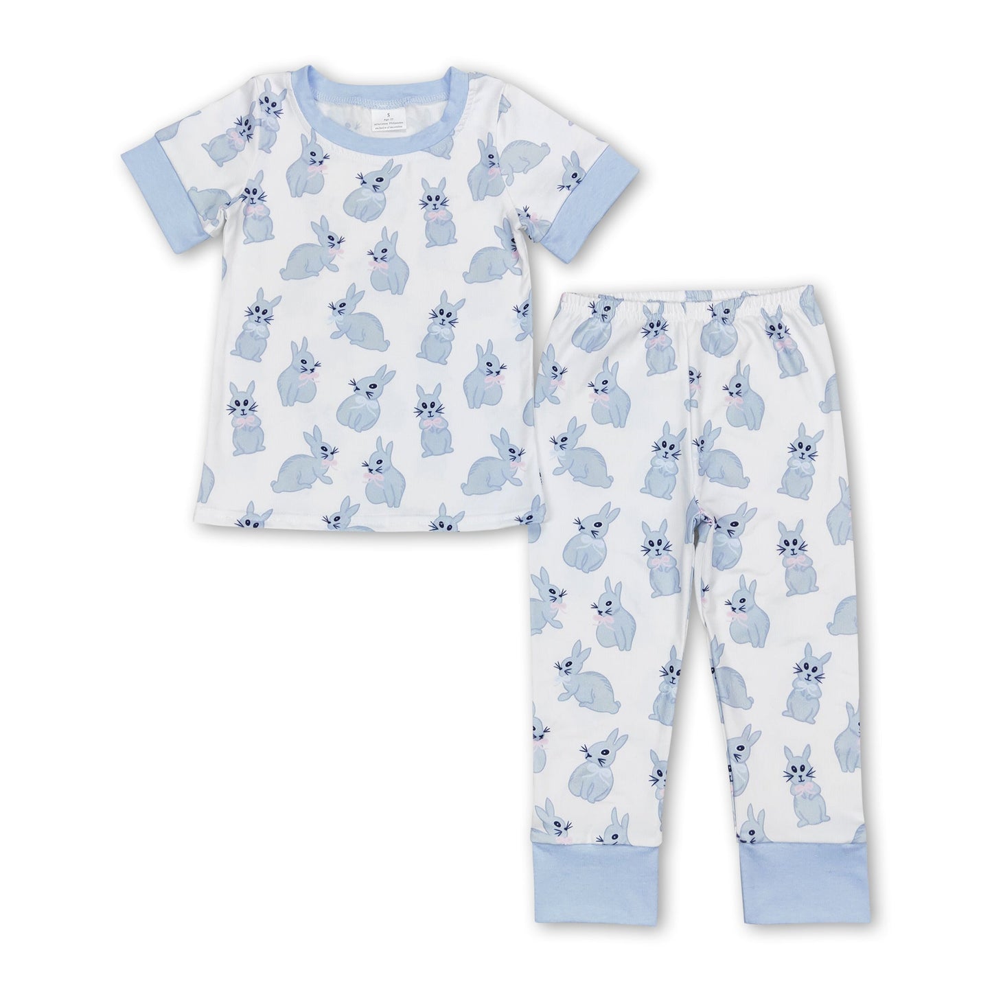 Blue short sleeves bunny baby kids easter pajamas