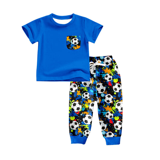 Blue pocket top soccer pants kids boys clothes