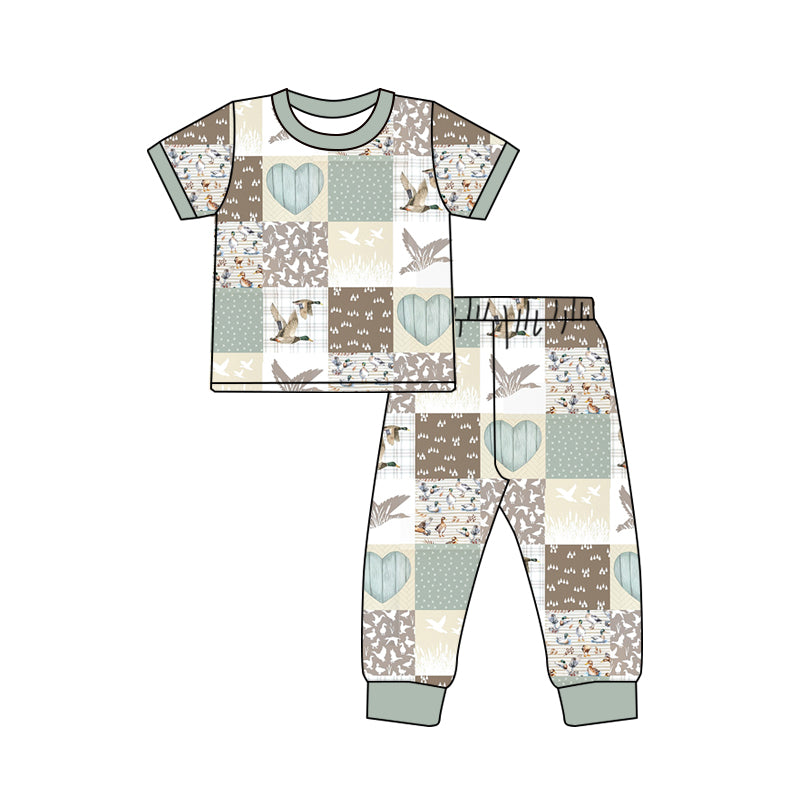 Short sleeves heart duck patchwork kids pajamas