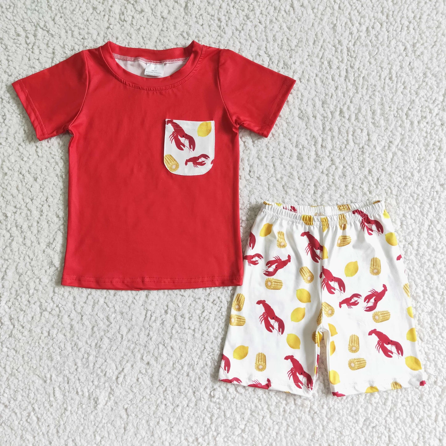 Red pocket shirt crawfish shorts kids boy outfit