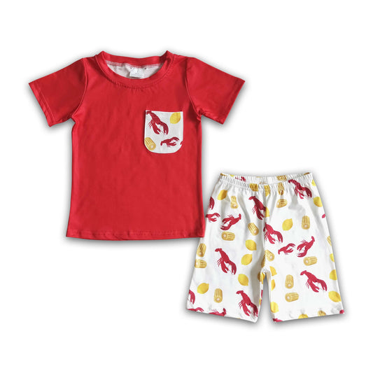 Red pocket shirt crawfish shorts kids boy outfit