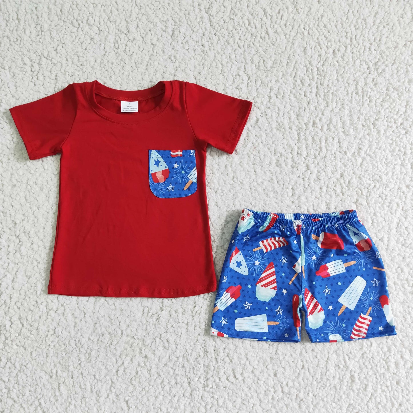 Red pocket shirt popsicle boy clothing set