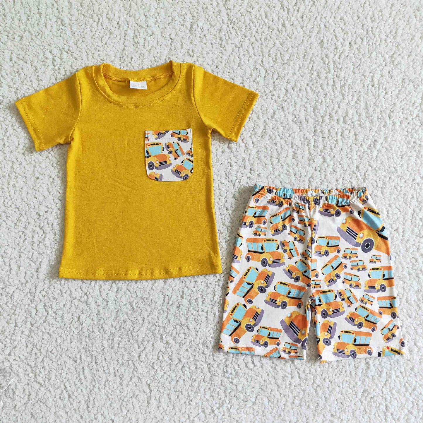 Yellow school bus boy back to school clothes