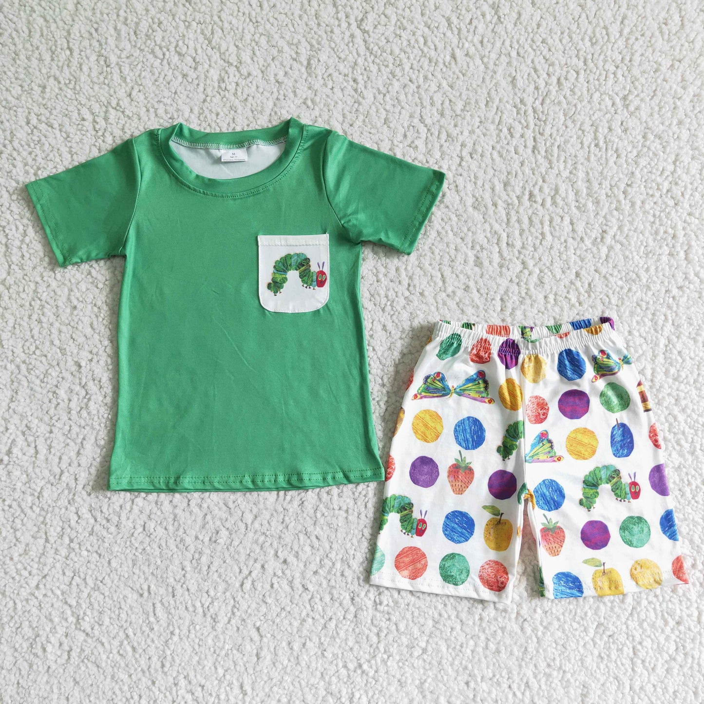 Green worm pocket baby boy summer outfits