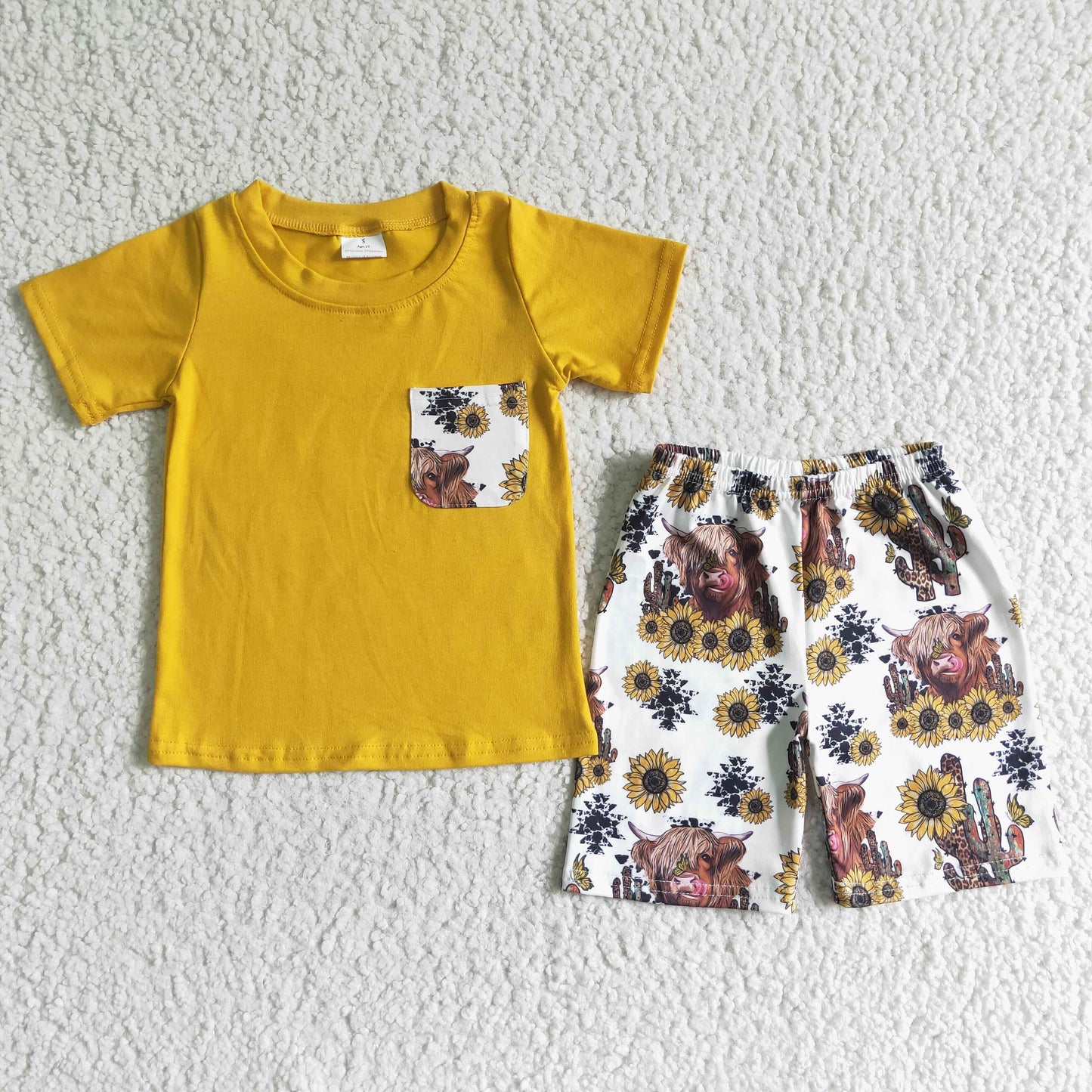 Mustard cotton shirt highland cow boy summer set