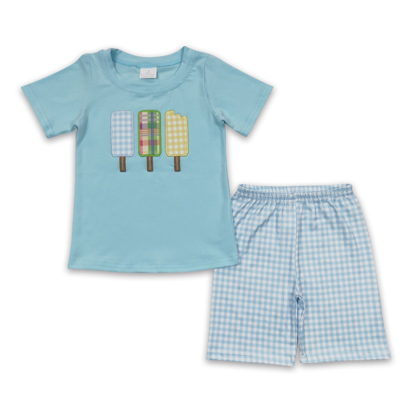 Popsicle embroidery shirt plaid shorts boy summer outfits