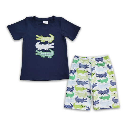 Crocodile embroidery cotton shirt shorts kids boy outfits