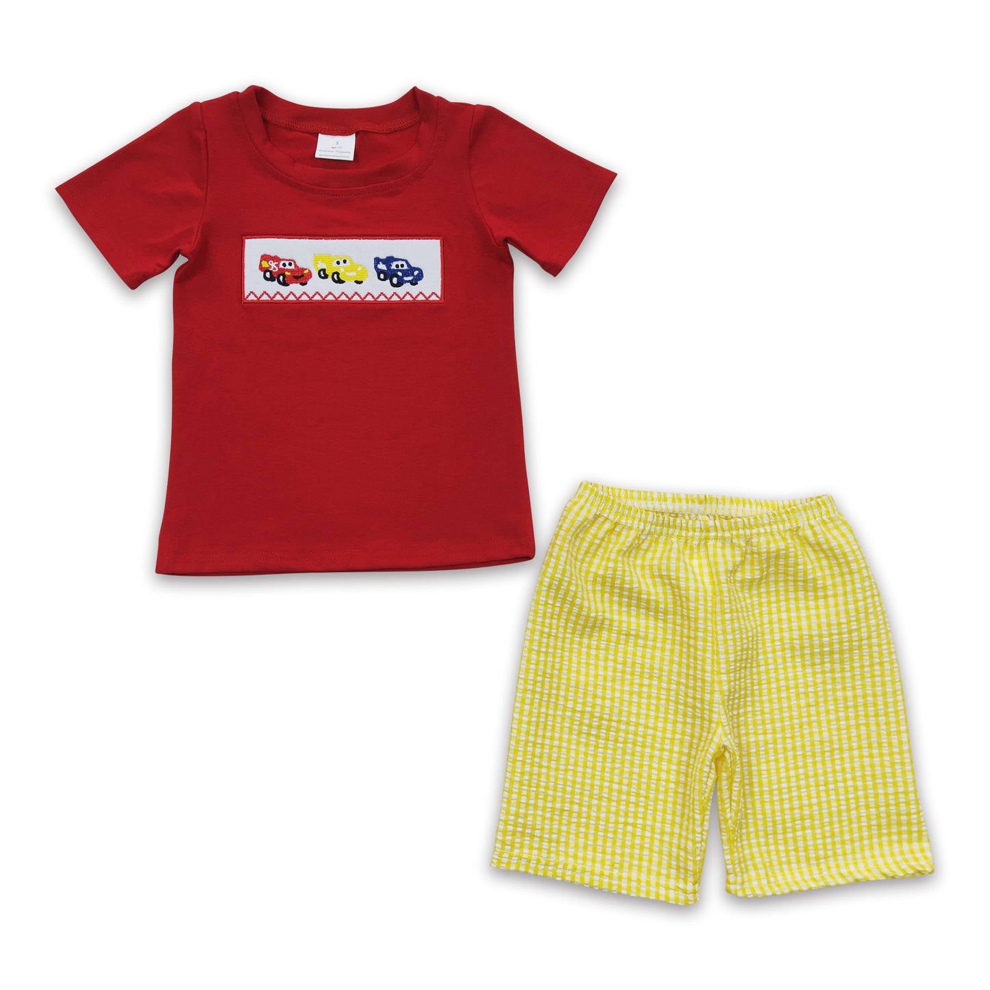 Car embroidery cotton shirt plaid shorts boy outfits