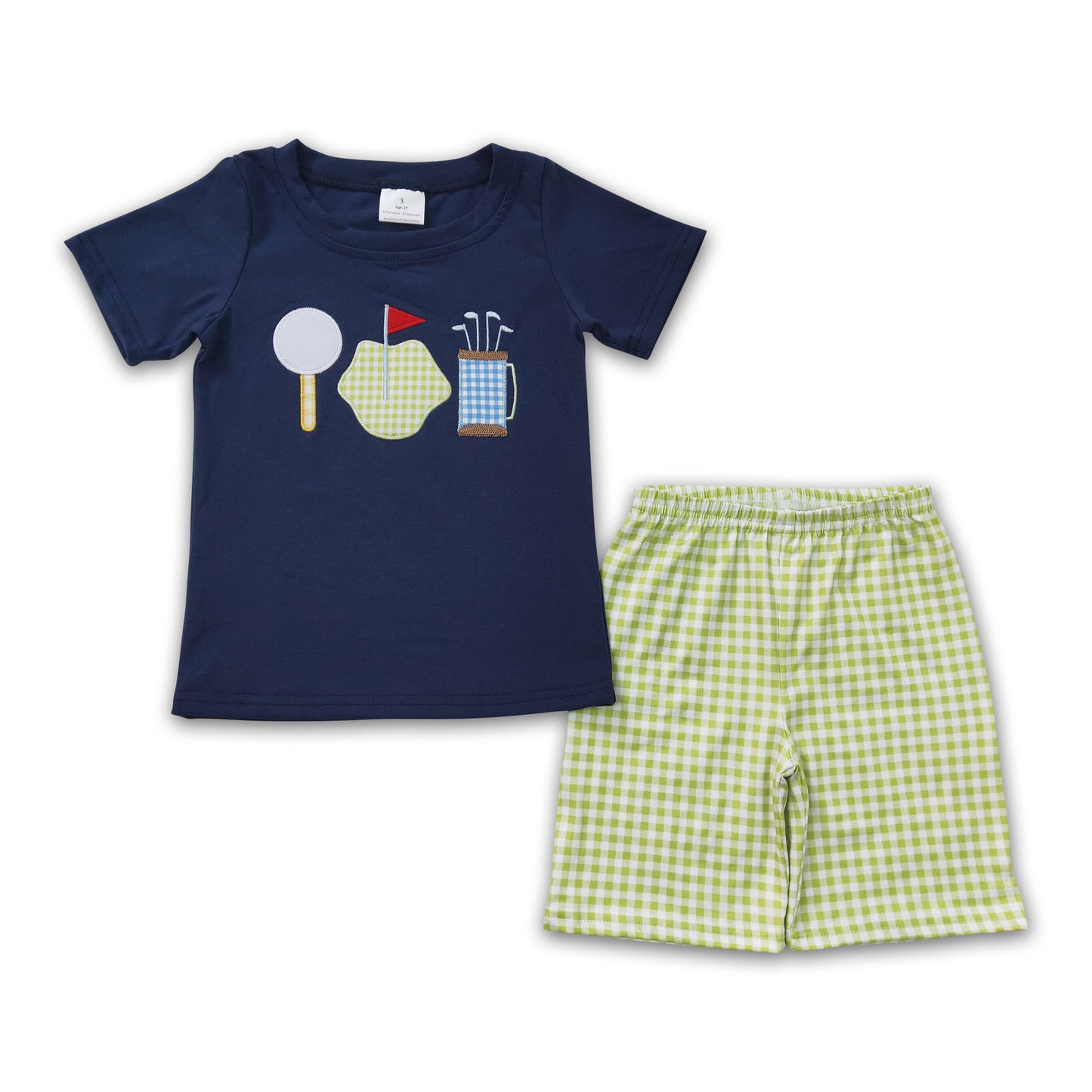 Golf embroidery shirt plaid shorts boy clothes