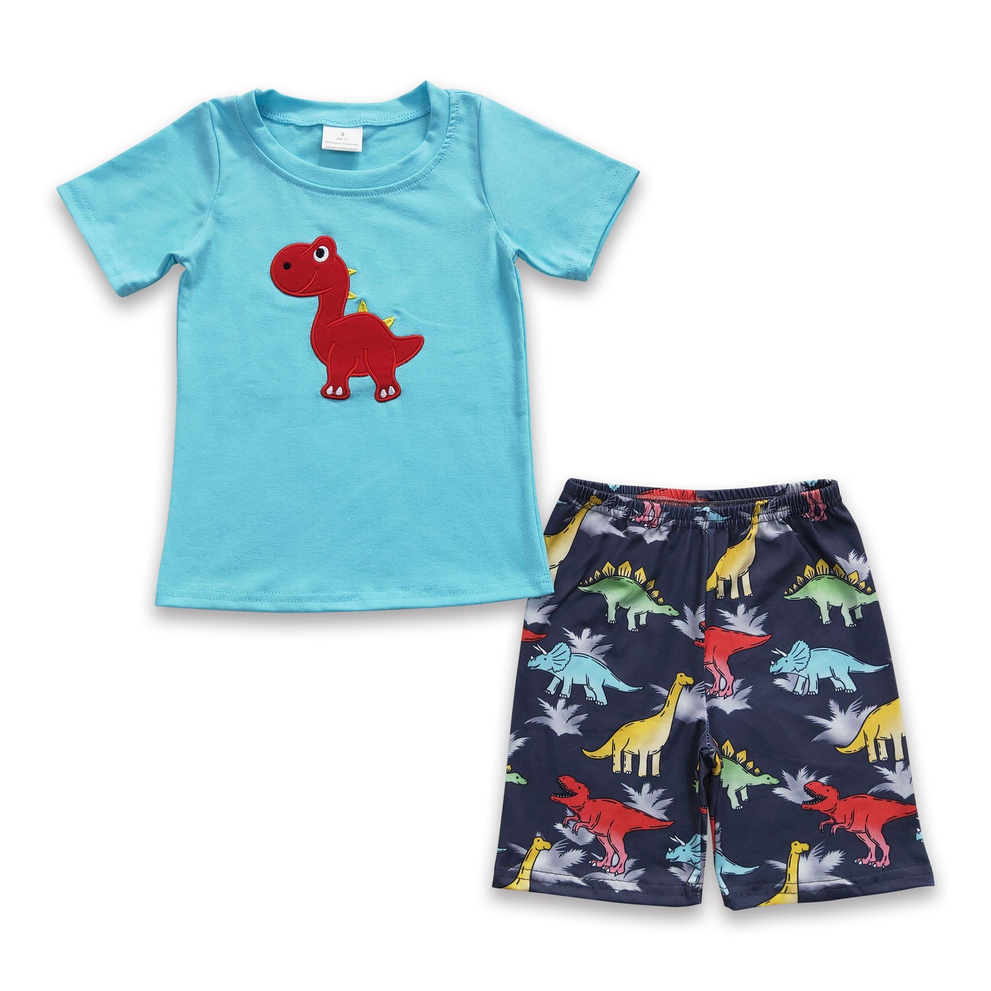 Dinosaur embroidery shirt shorts boy clothing set