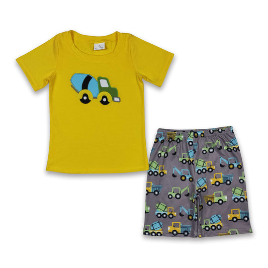 Yellow cotton top embroidery constructions shorts boy clothes