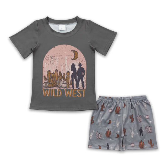 Wild west cactus shirt shorts kids boy clothes