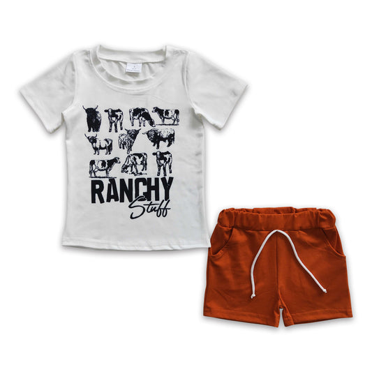 Cow shirt brown shorts kids boy summer outfits