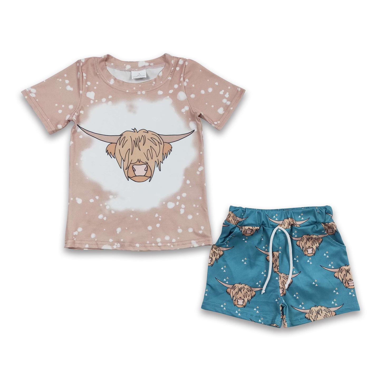 Highland cow shirt pockets shorts western kids boy outfits