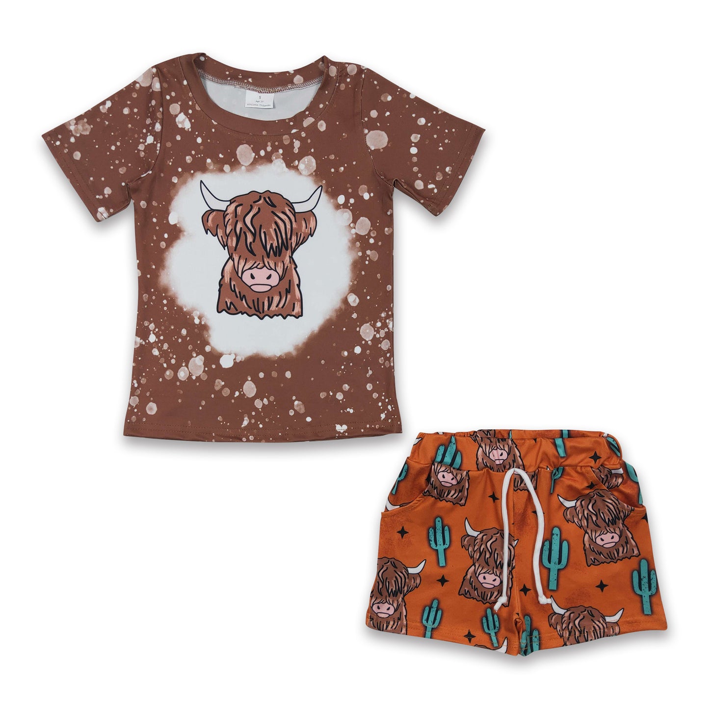 Highland cow cactus western kids boy clothing set