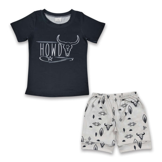 Howdy bull skull shirt shorts western boy clothing