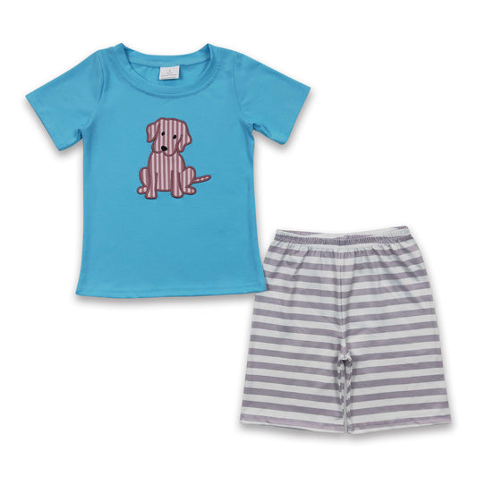 Dog blue shirt stripe shorts cute boy clothes