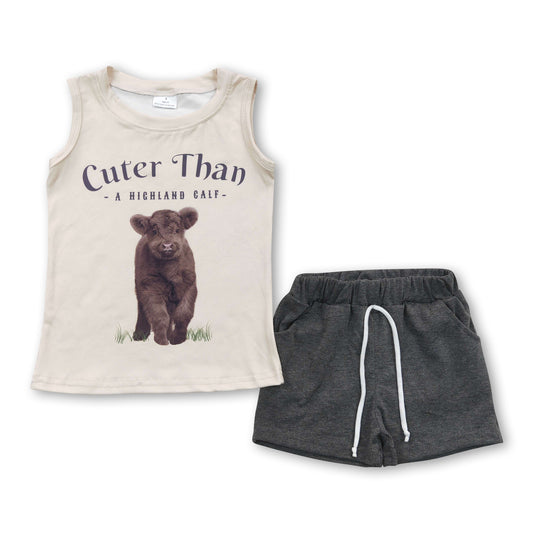 cuter than a highland calf shirt shorts kids boy outfits