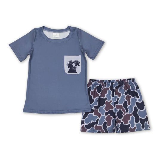 Dog pocket top camo shorts boy summer outfits