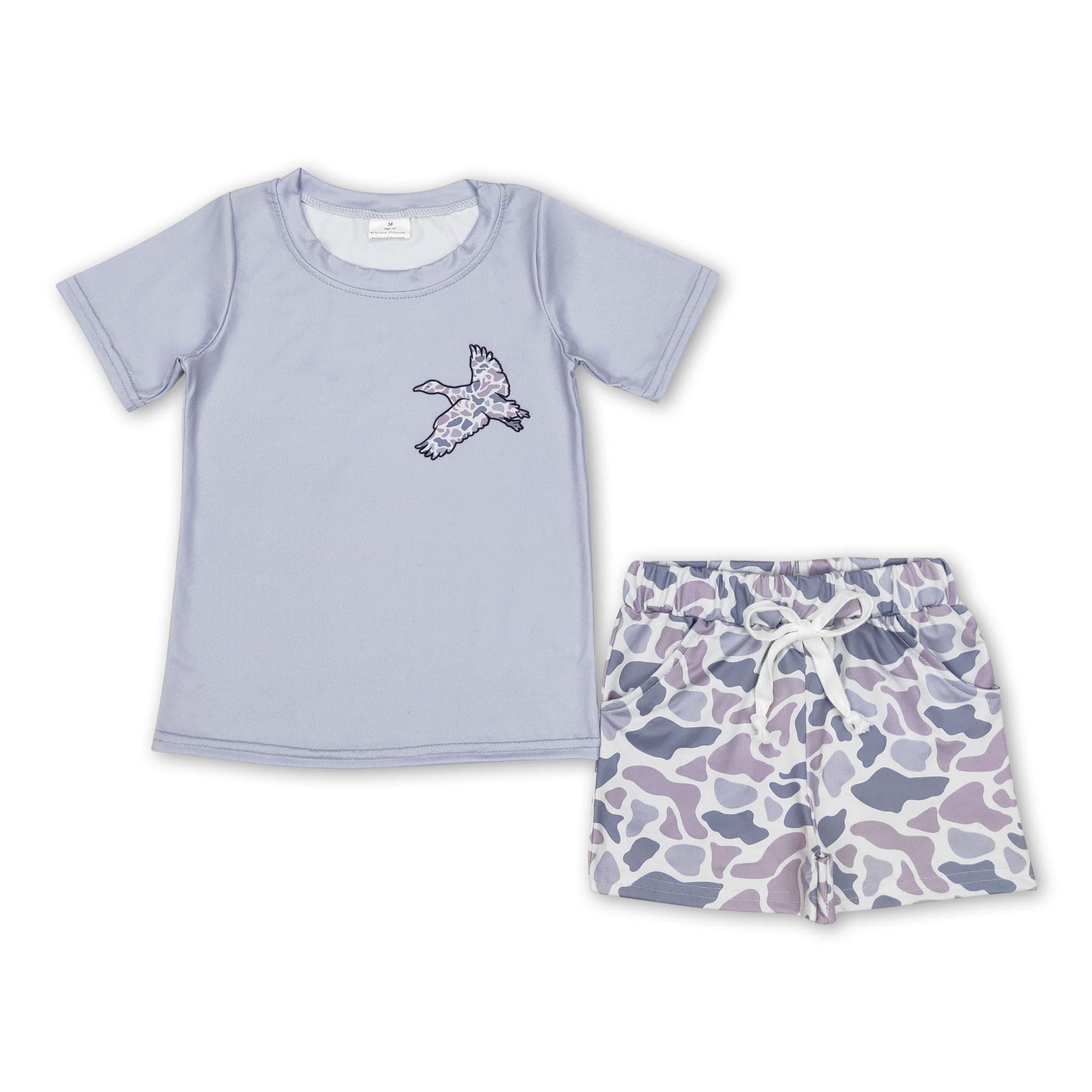 Grey duck shirt camo shorts kids boy outfits