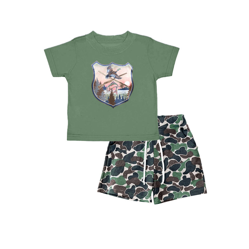 Green duck shirt camo shorts kids boy clothes