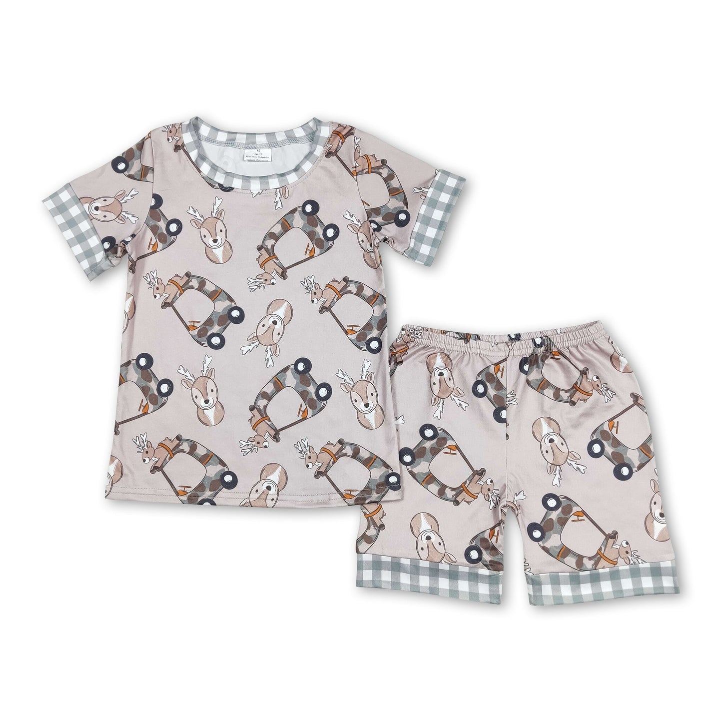 Camo deer plaid short sleeves kids boy summer pajamas