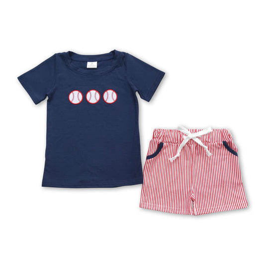 Navy baseball top stripe shorts kids boy clothing