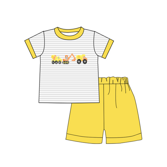 Short sleeves constructions top yellow shorts boy clothes