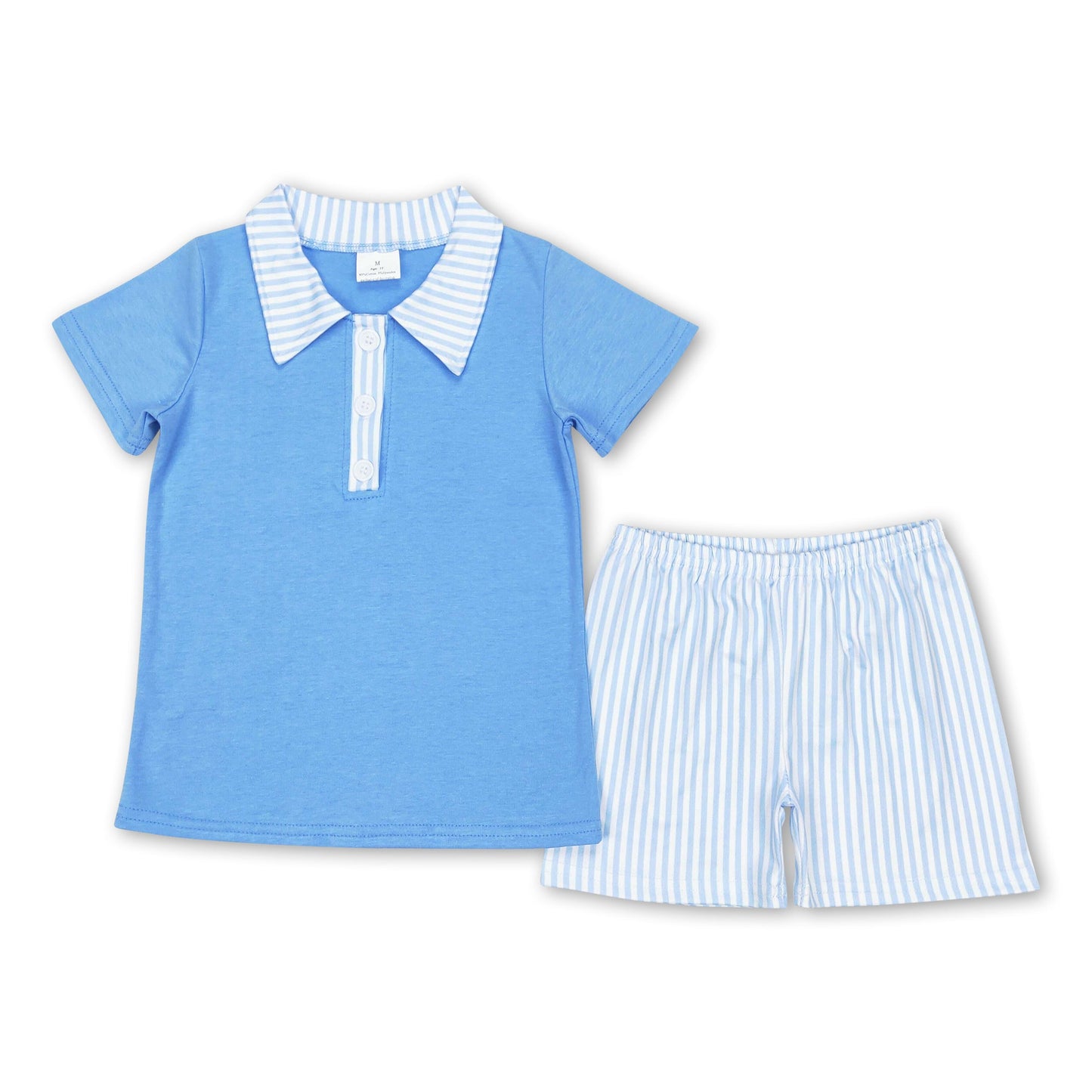 Light blue polo shirt stripe shorts kids boys clothes