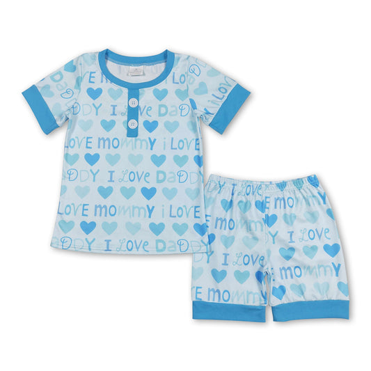 Blue short sleeves I love mommy baby boys pajamas