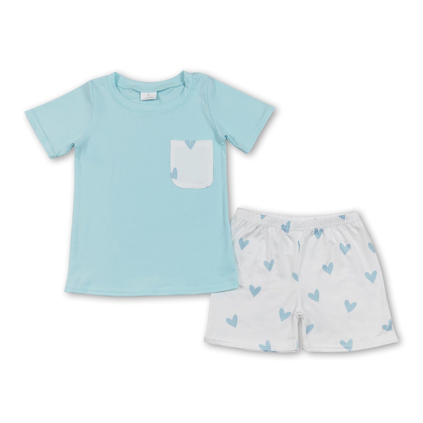 Heart pocket aqua top shorts kids boys valentine's clothes