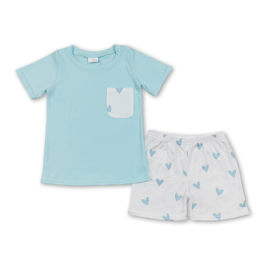 Heart pocket aqua top shorts kids boys valentine's clothes