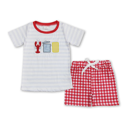 Corn crawfish stripe top plaid shorts boys summer outfits