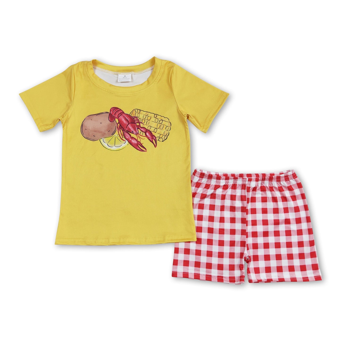 Yellow corn crawfish top plaid shorts boys clothes