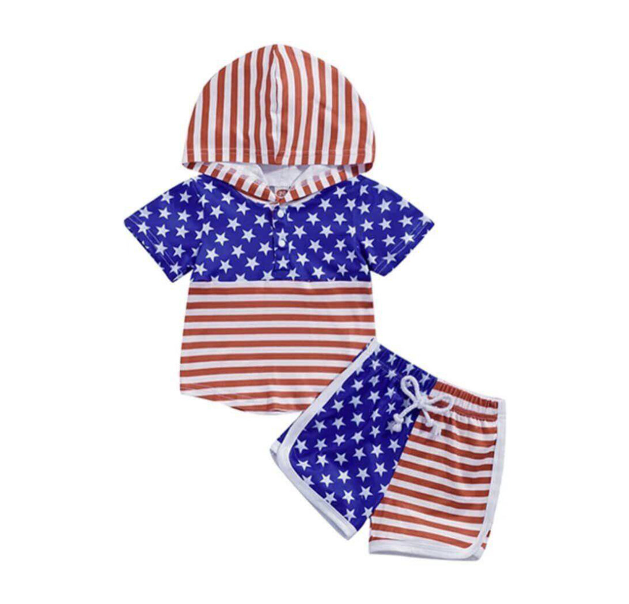 Stars stripe hoodie shorts boys 4th of july clothing