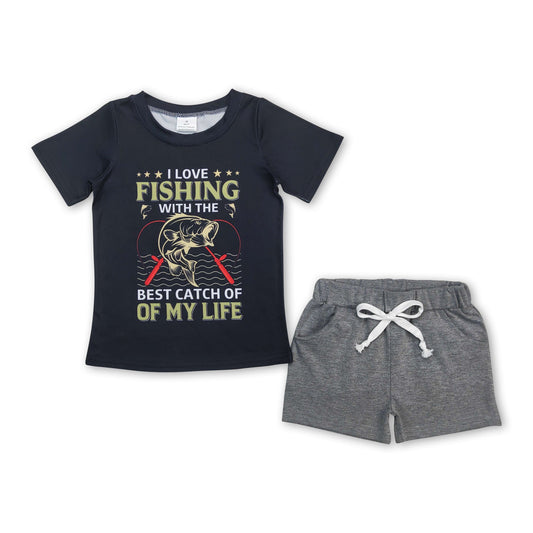 I love fishing top grey shorts boy clothing