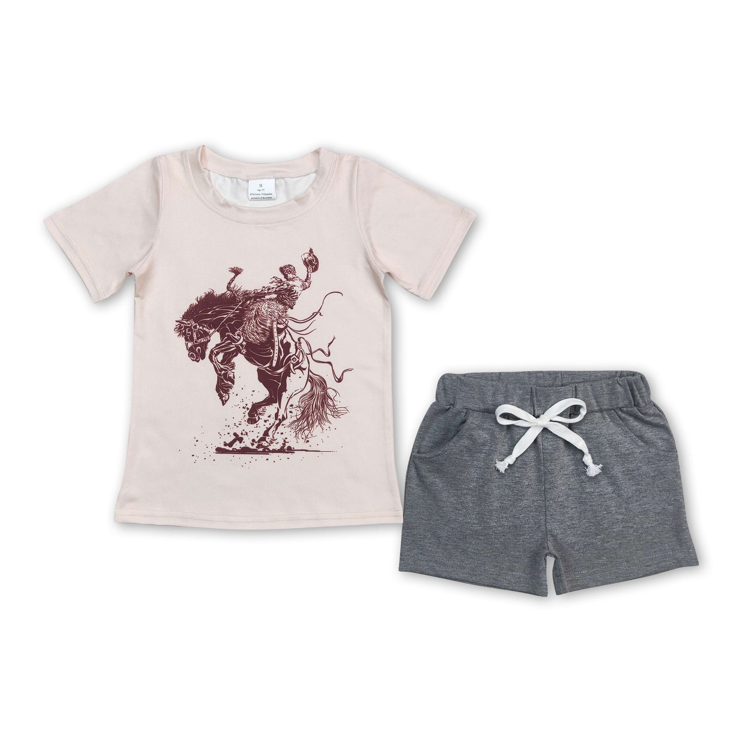 Horse rodeo short sleeves top grey shorts boy clothing