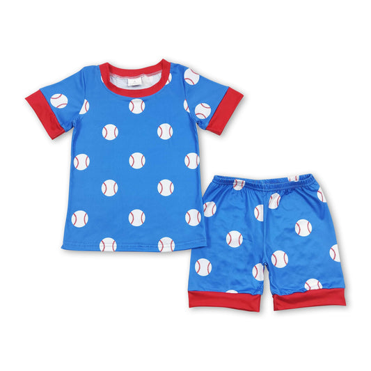 Blue baseball short sleeves kids boys pajamas