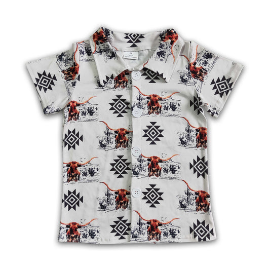 Aztec cow short sleeve kids boy polo shirt