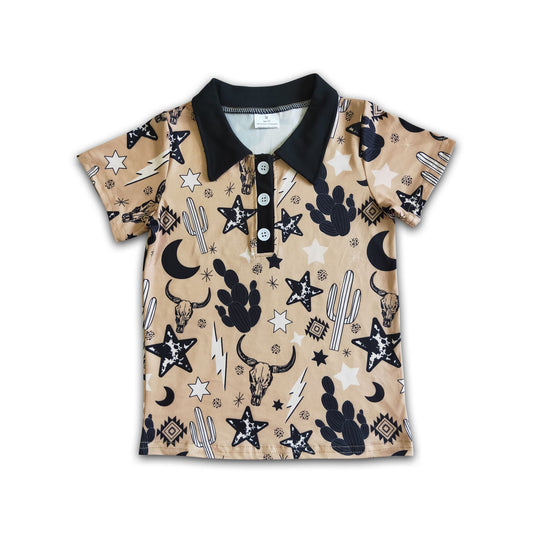 Short sleeve cactus cow print boy summer shirt