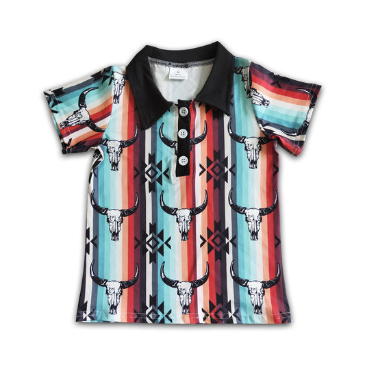 Aztec bull skull short sleeve boy western shirt