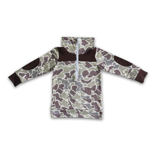 Camo brown long sleeve zipper kids fall shirt