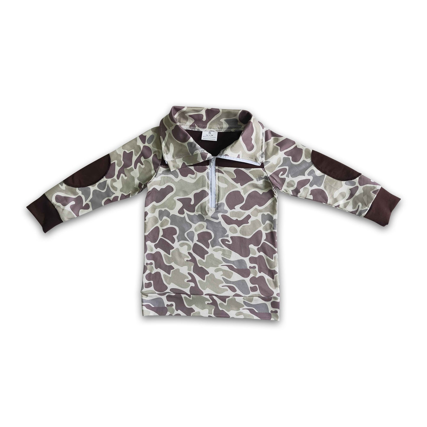 Camo brown long sleeve zipper kids fall shirt