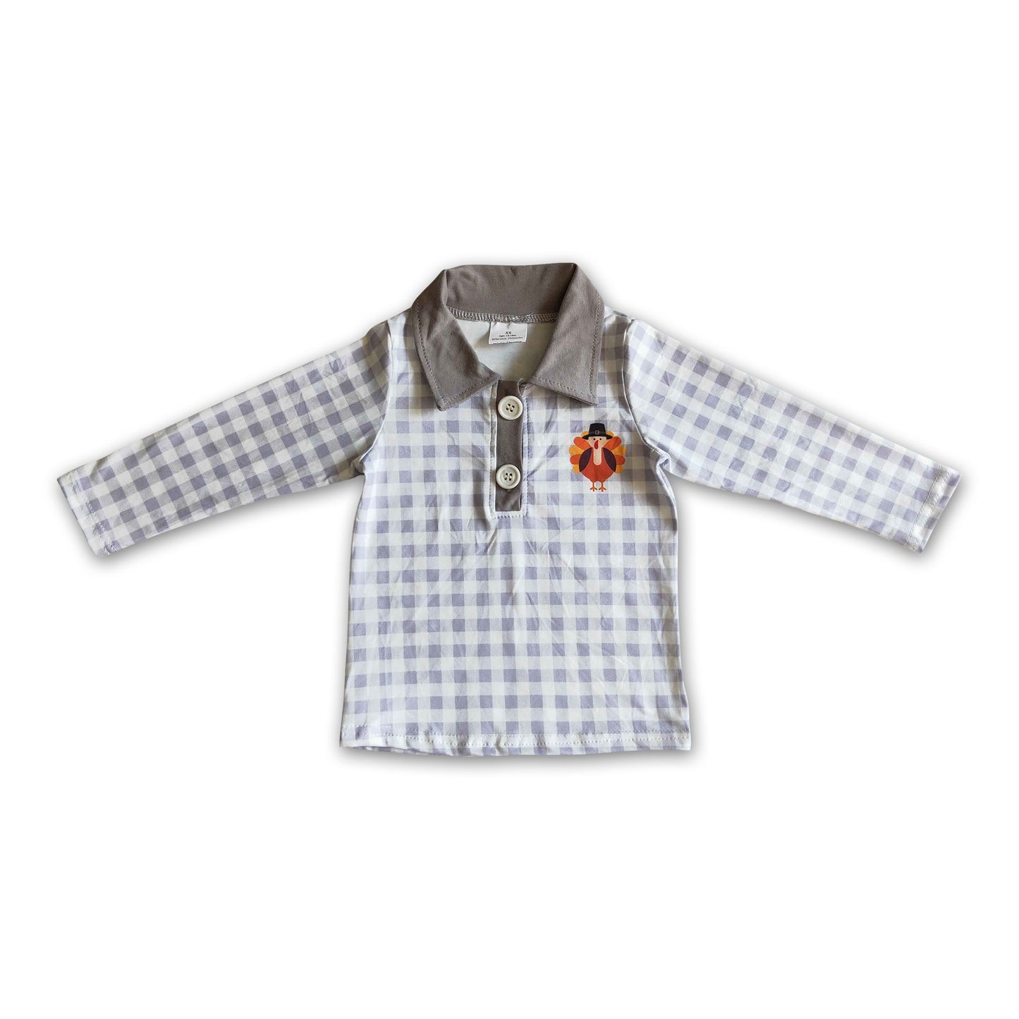 Grey plaid turkey print baby boy Thankgiving polo shirt