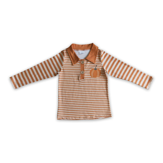 Pumpkin stripe long sleeves kids boy fall shirt