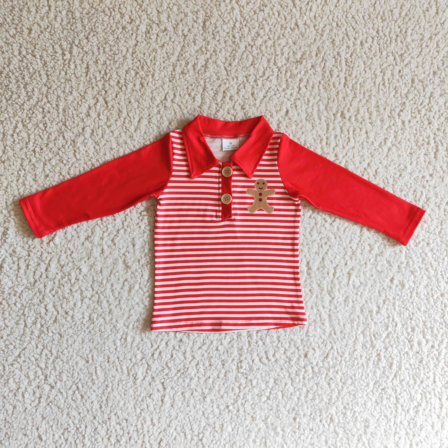 Gingerbread stripe long sleeves boy Christmas shirt