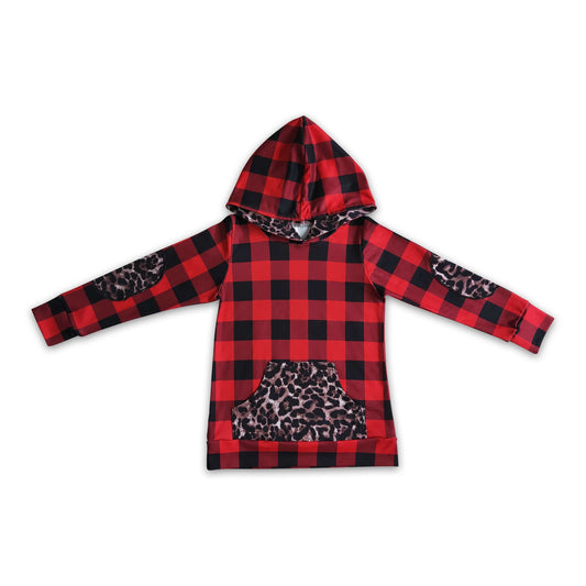 Buffalo plaid leopard kids zipper Christmas pullover